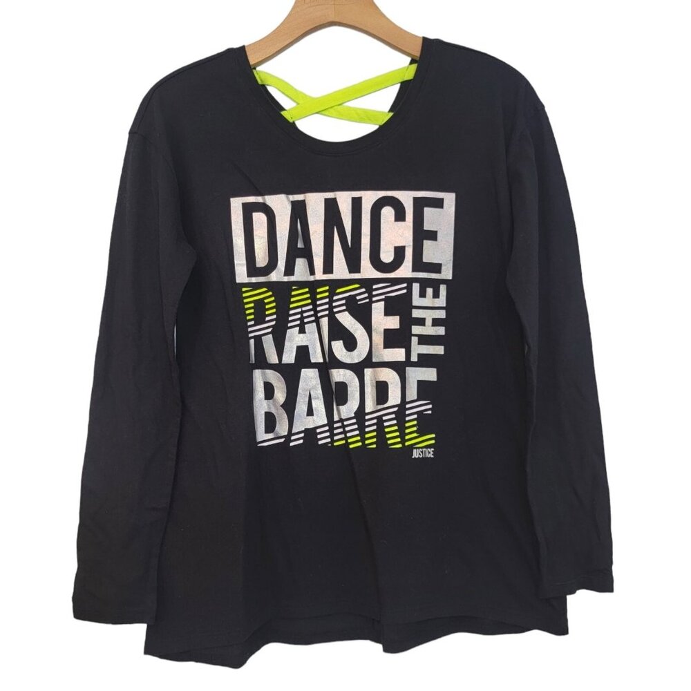 Justice Top Black Colorful Dance Raise the Barre Top Shirt Ballet Size 14